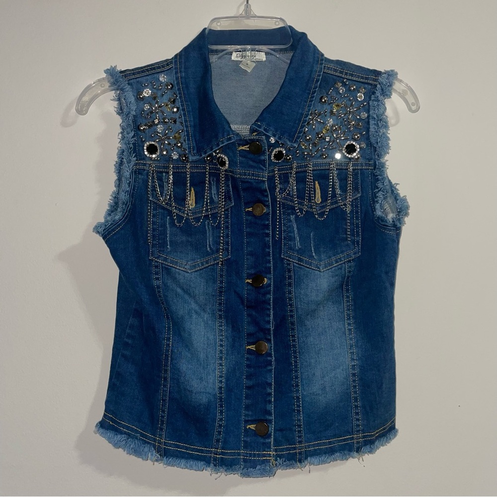 Embellished Blue Denim Vest